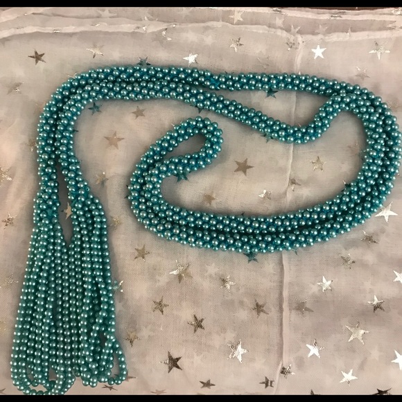 Teal colored beaded wrap around necklace - Picture 5 of 5